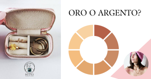 Foto con portagioie, palette di colori e titolo: oro o Argento?