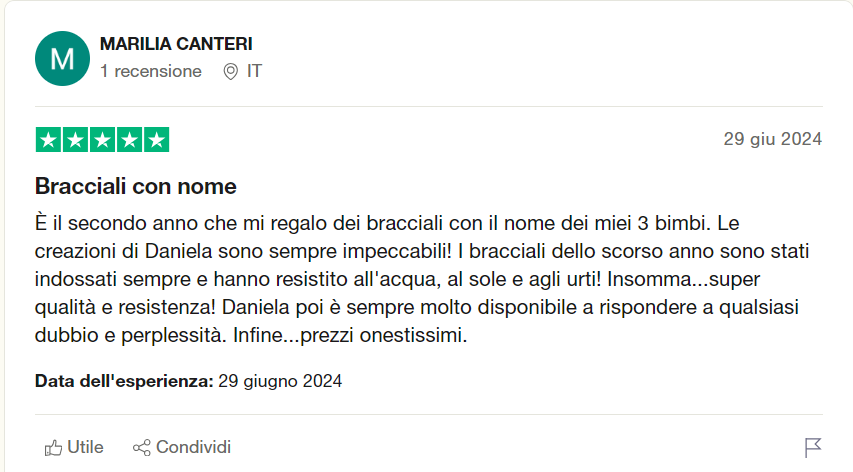 foto di recensione trustpilot con testo e valutazione 5 stelle
