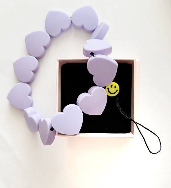 cordino con cuori grandi color lilla e charm smile giallo big eyes creations