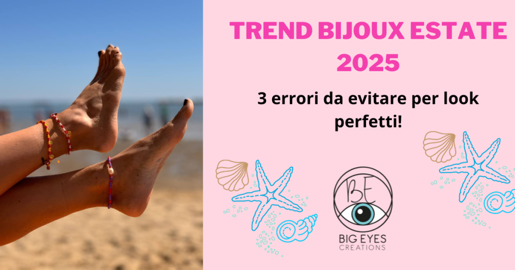 foto piedi ragazza sulla spiaggia con cavigliere big eyes. Testo e logo